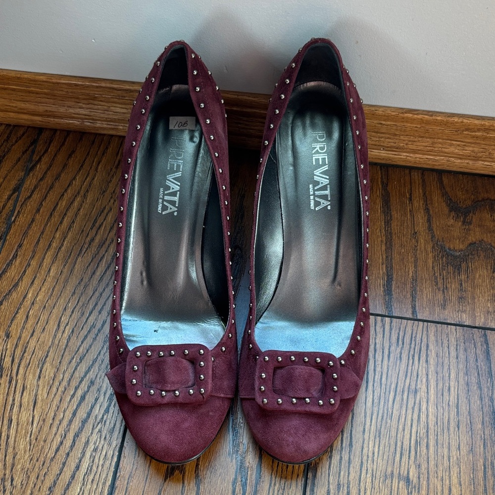 Prevata Burgundy Studded Heels